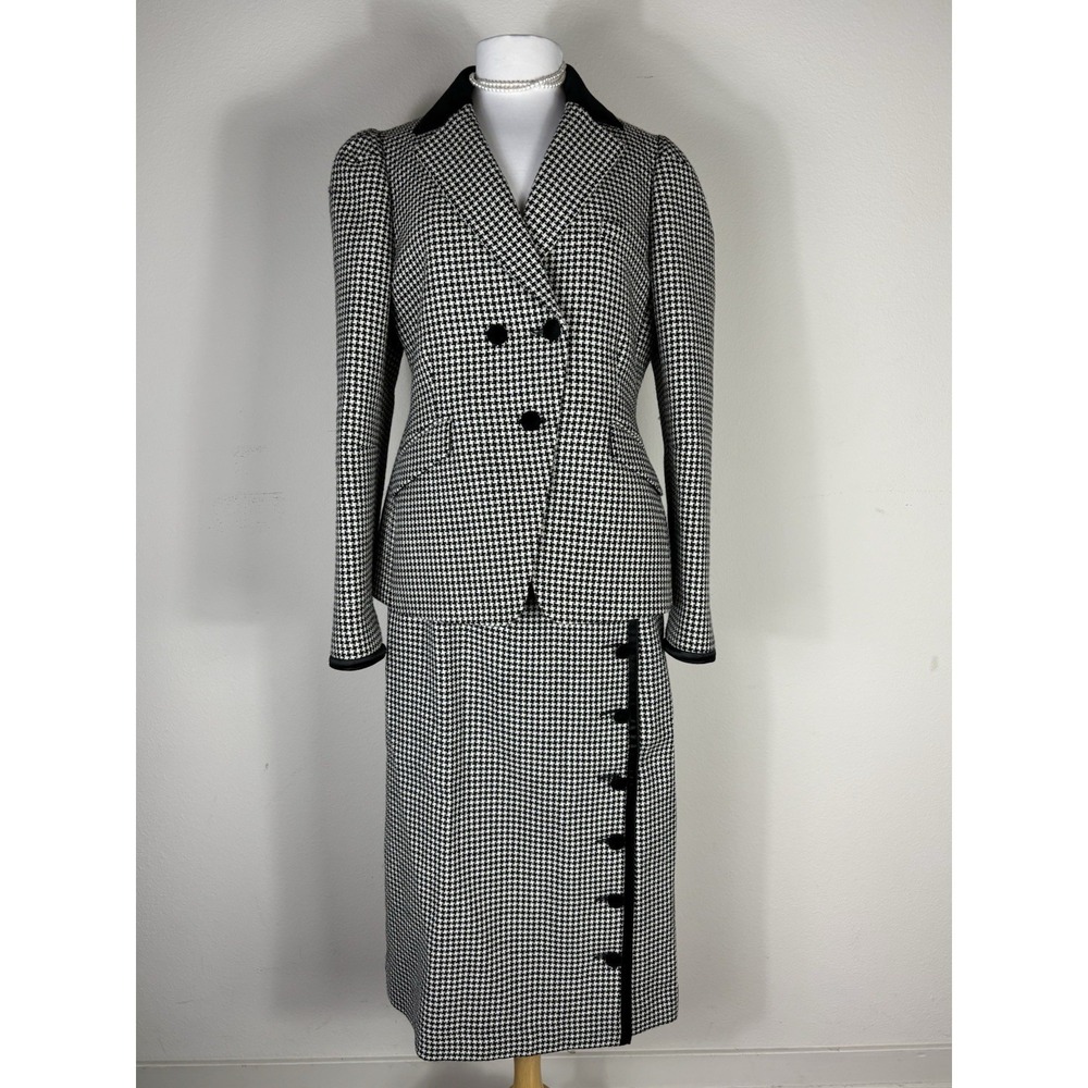 Altuzarra Virgin Wool Houndstooth 2-Piece Skirt Set Blazer Skirt IT 46/ US 14